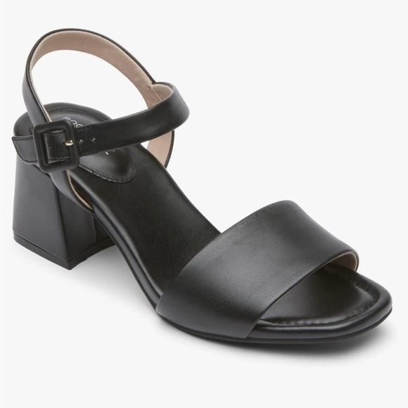 Rockport Trutech Farrah 2 Piece Block Heel Sandle Black Leather Comfort Classic - Picture 1 of 11